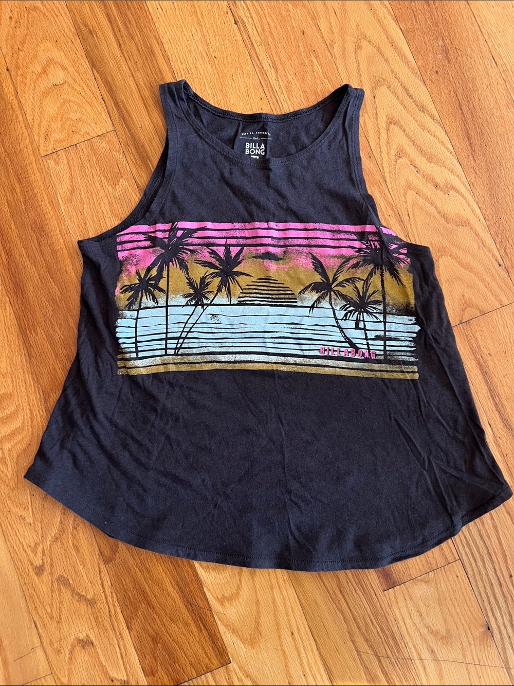 Women’s Billabong Black Tank Top Day & Night Sunset Graphic Size M Medium